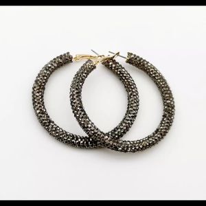 Bling Crystal Hoop Earring in Dark Grey/Black